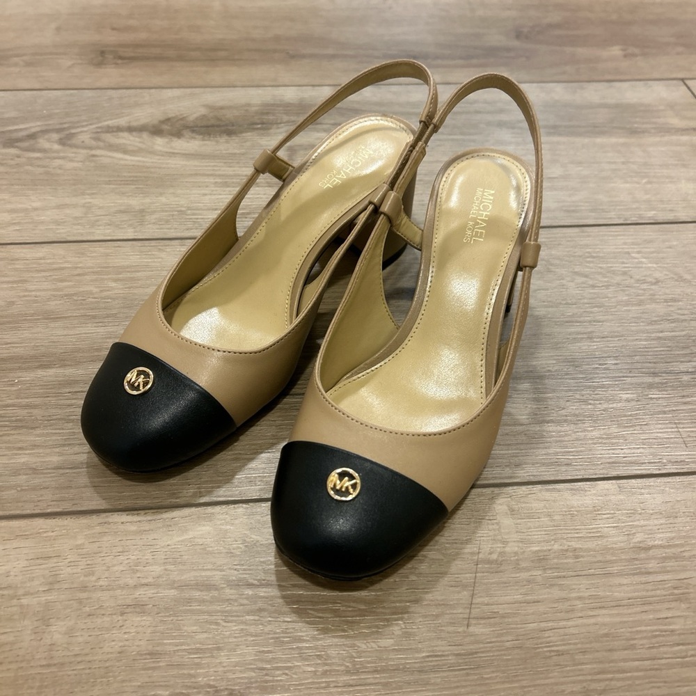 Michael Kors Black and Tan Slingback Heels